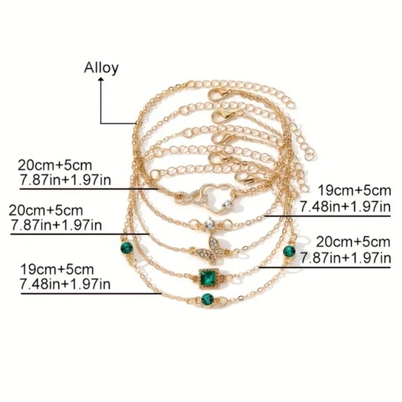NEW Set of 5 Bracelets Gold 18k Emerald Butterfly Infinity Heart Birthday Gift - Picture 5 of 6